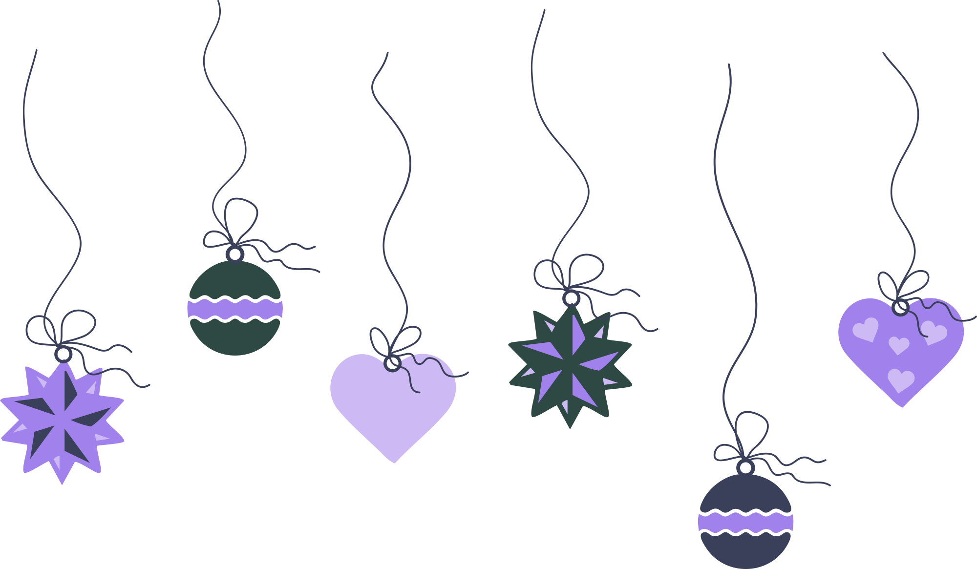 Kuvitus jouluornamenteista.