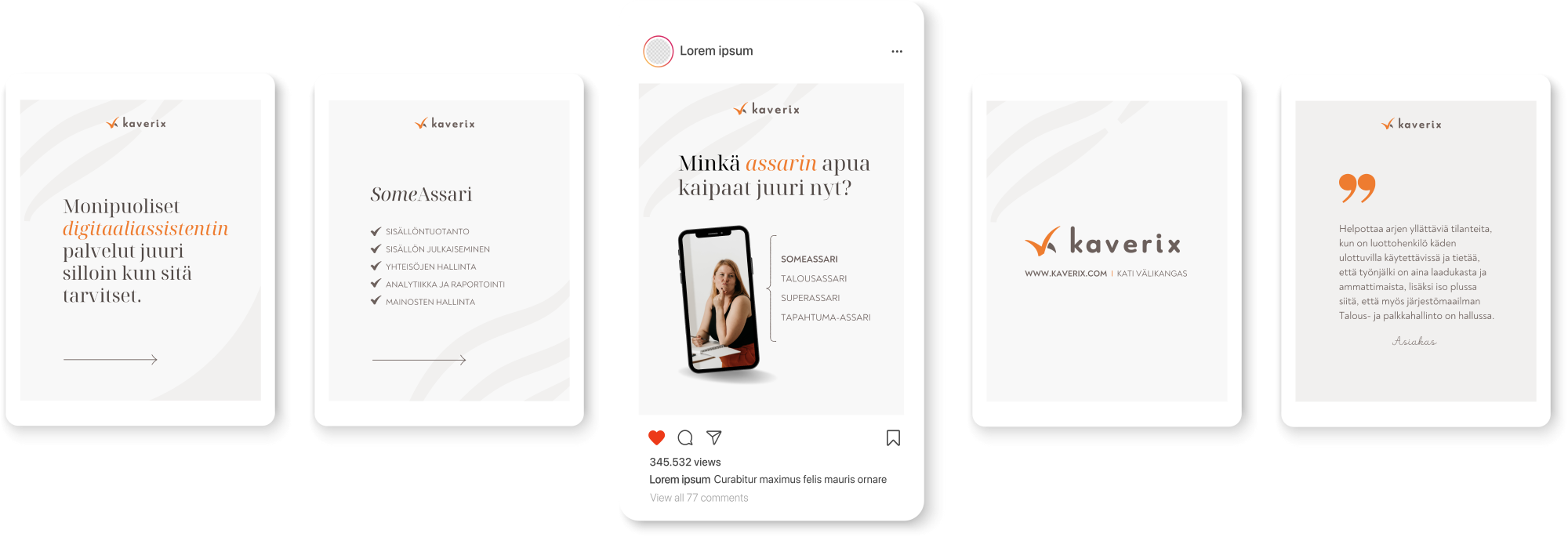 Portfoliokuva asiakkaalle tehdyistä somepohjista.