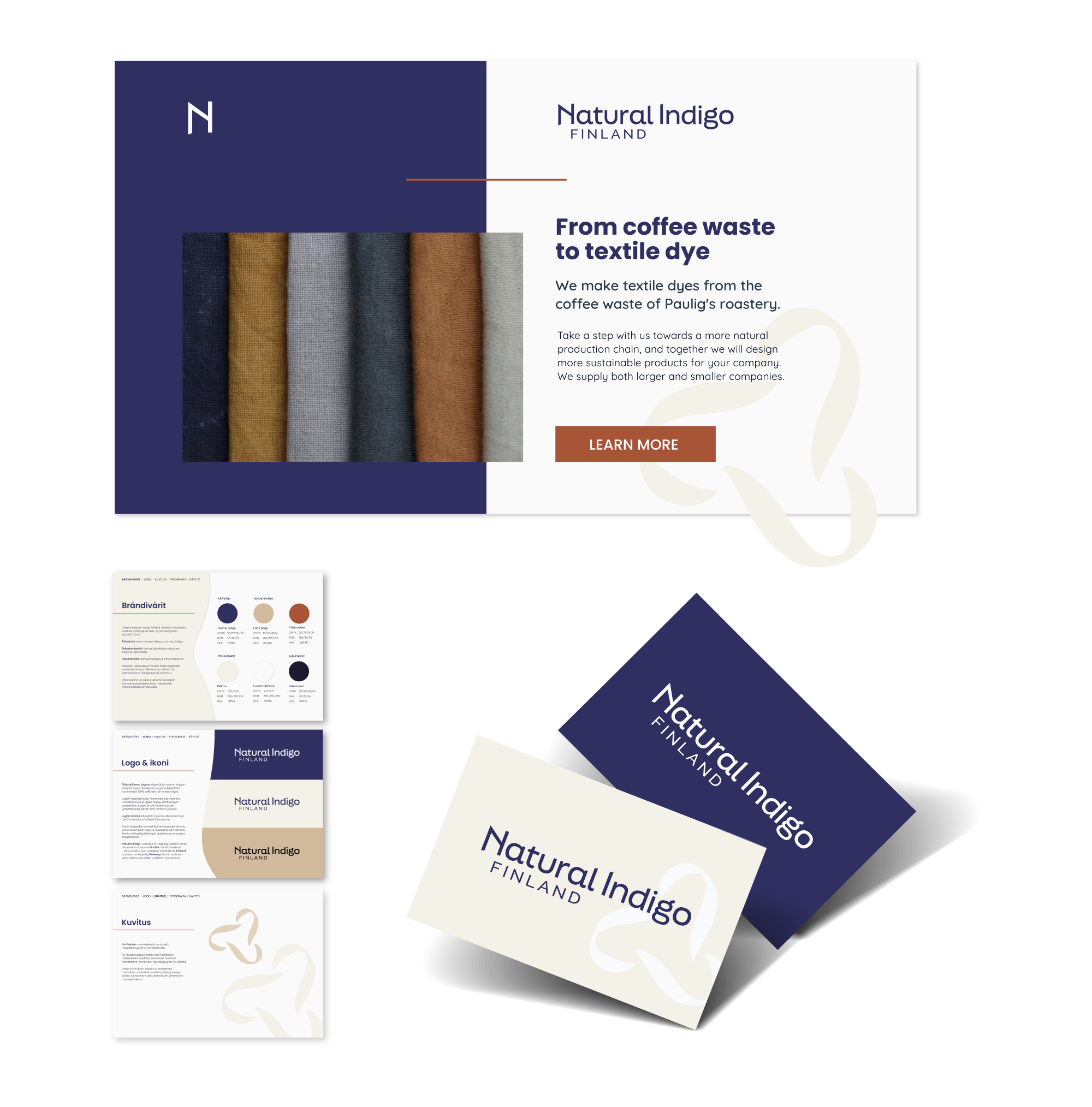 Kuvassa Natural Indigo Finlandin yritysilme.