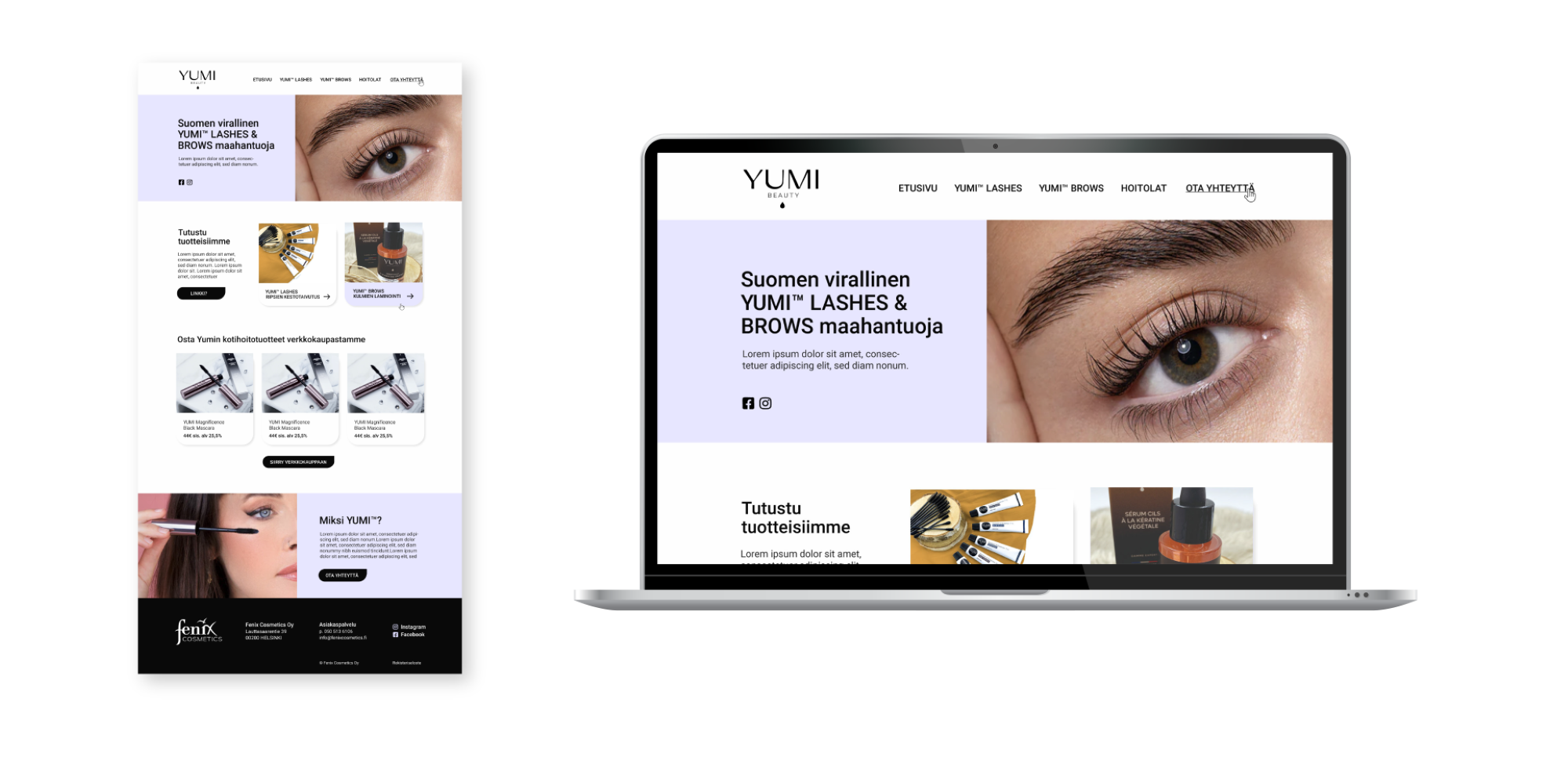 Portfoliokuva, jossa Yumi Lashes sivujen layout.