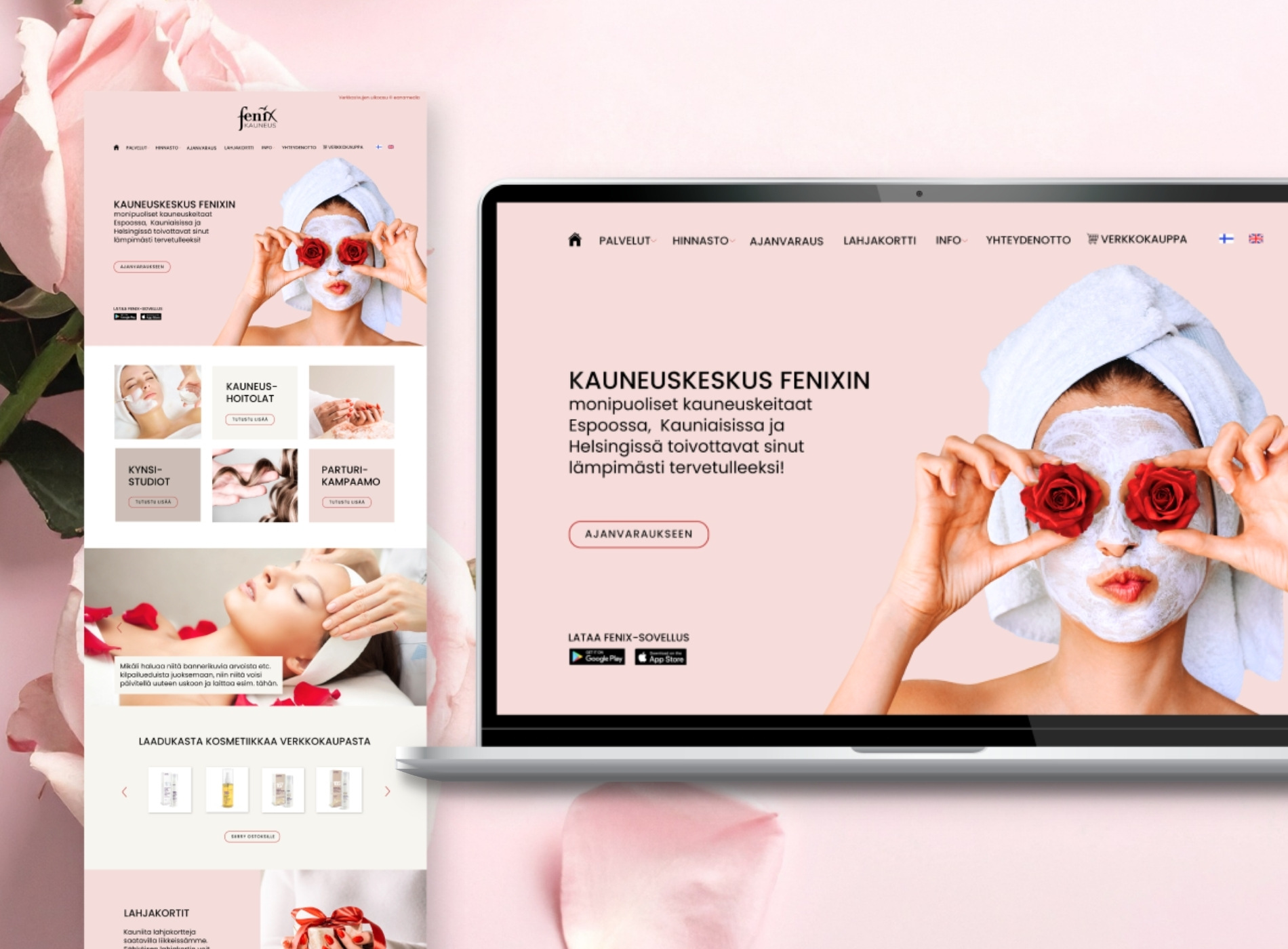 WordPress-kotisivujen layout kauneushoitolalle.
