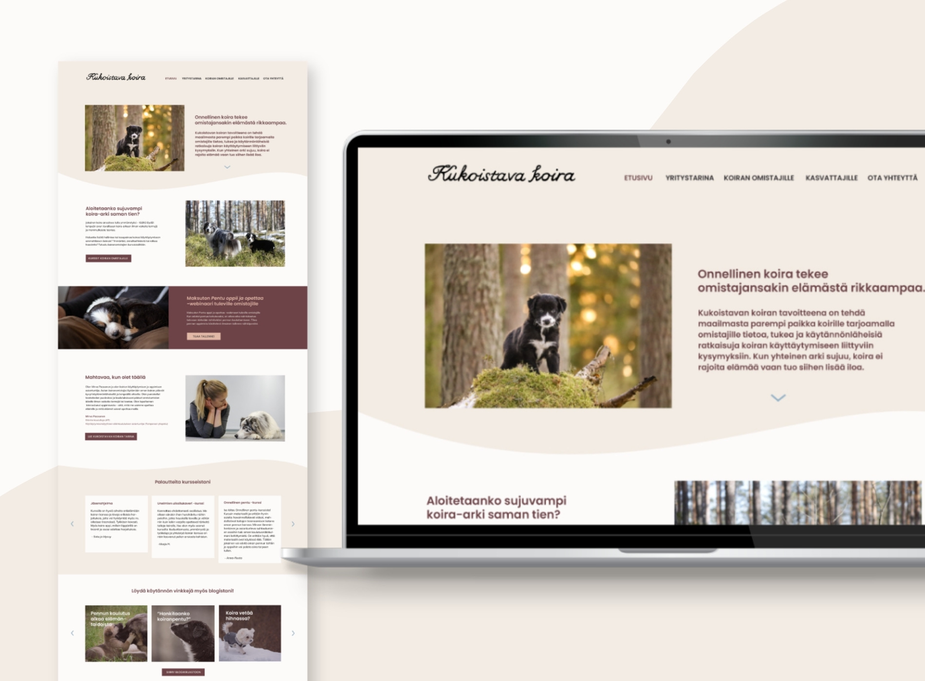 WordPress-kotisivujen layout koirien kouluttajalle.